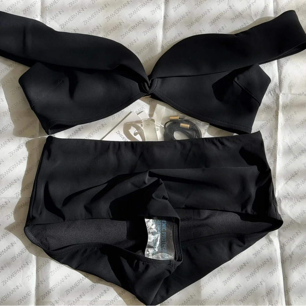 NWT Zimmermann Lexi Off Shoulder Sweetheart Neckline High-Waist Black Bikini Set - Picture 12 of 16